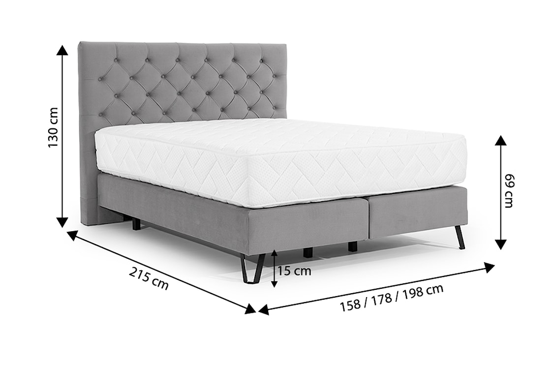 Łóżko kontynentalne 180x200 cm Piorneo szare w tkaninie hydrofobowej  - zdjęcie 5