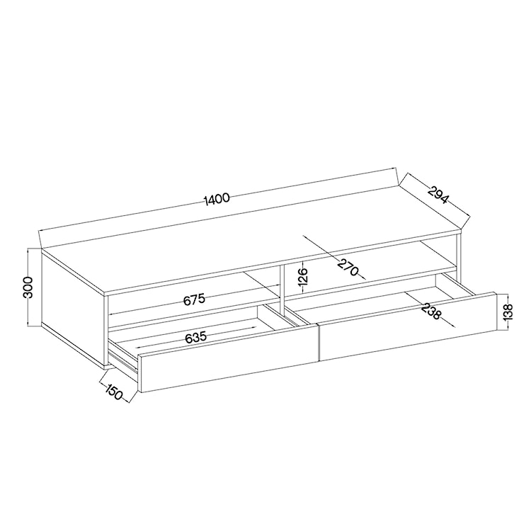 Szafka RTV z dwiema szufladami Rednaw 140 cm Dąb wotan    - zdjęcie 9