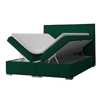 Łóżko kontynentalne 140x200 cm Monder z pojemnikami i topperem zielone welur hydrofobowy