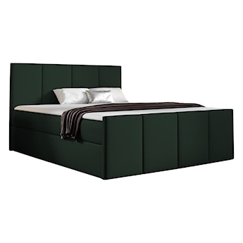 Łóżko kontynentalne Morrone 120x200 z dwoma pojemnikami, materacem i topperem ciemnozielone