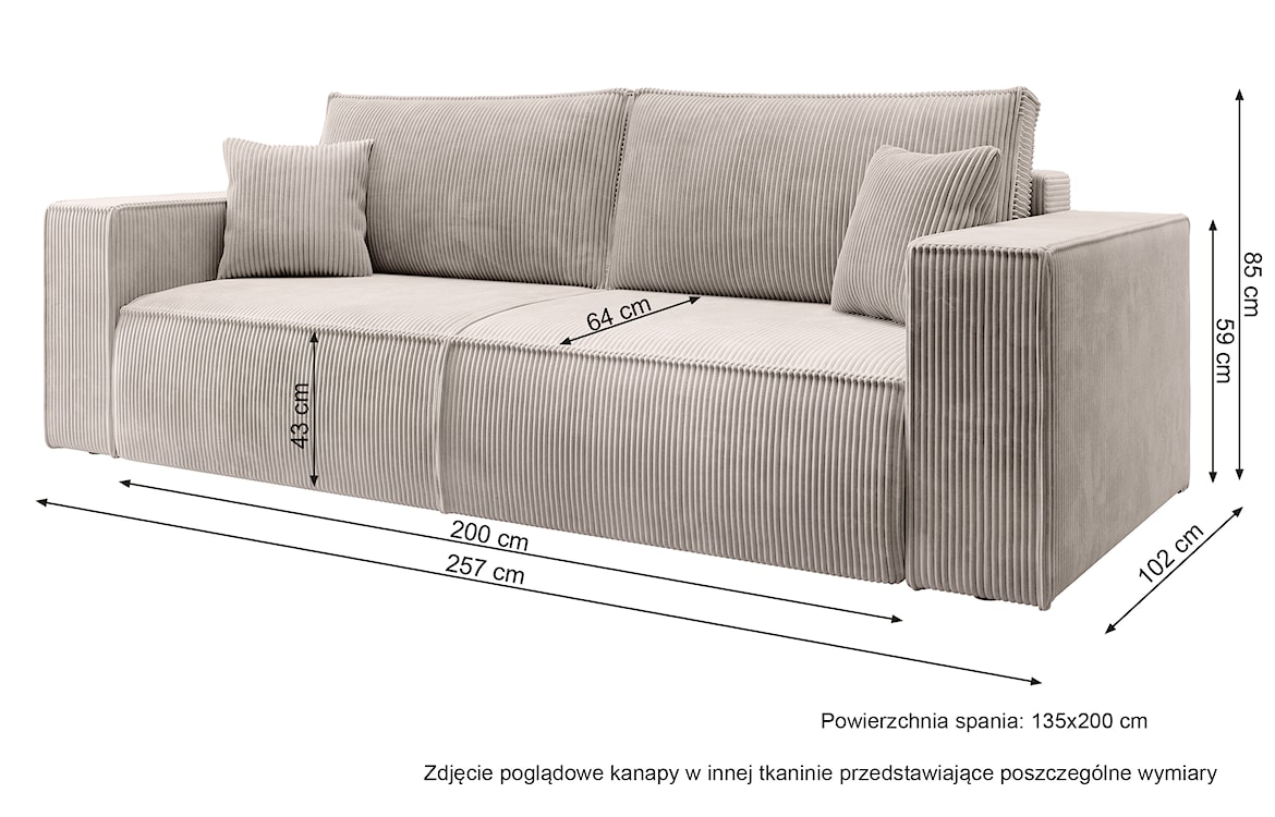Kanapa rozkładana trzyosobowa Farese z pojemnikiem kremowa sztruks  - zdjęcie 7
