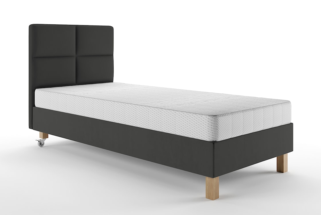 Łóżko tapicerowane 90x200 cm Donbay z wezgłowiem panelowym i materacem kieszeniowym ciemnobrązowe welur hydrofobowy 