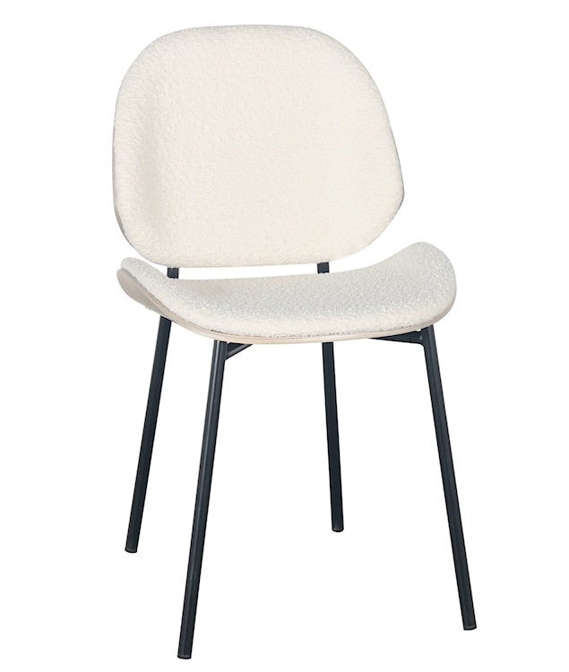 Krzesło tapicerowane Jazzlen na czarnych nogach boucle biały / dąb bielony