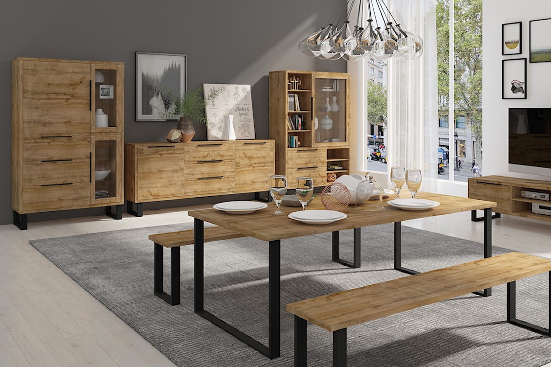 Barek Feliks trzydrzwiowy z trzema szufladami Dąb wotan  - zdjęcie 2