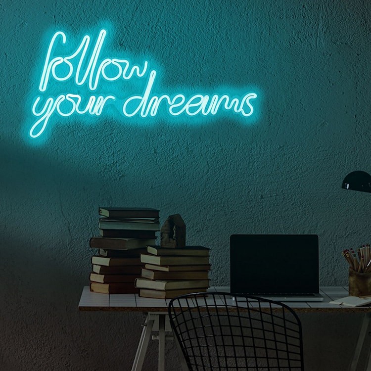 Neon na ścianę Letely z napisem Follow Your Dreams niebieski  - zdjęcie 3