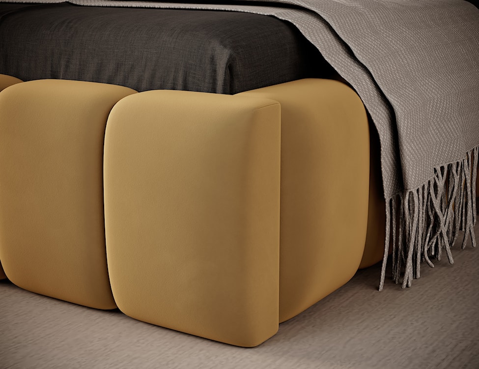 Łóżko tapicerowane 90x200 cm Rodeiro z pojemnikiem i oświetleniem musztardowe w tkaninie hydrofobowej  - zdjęcie 7