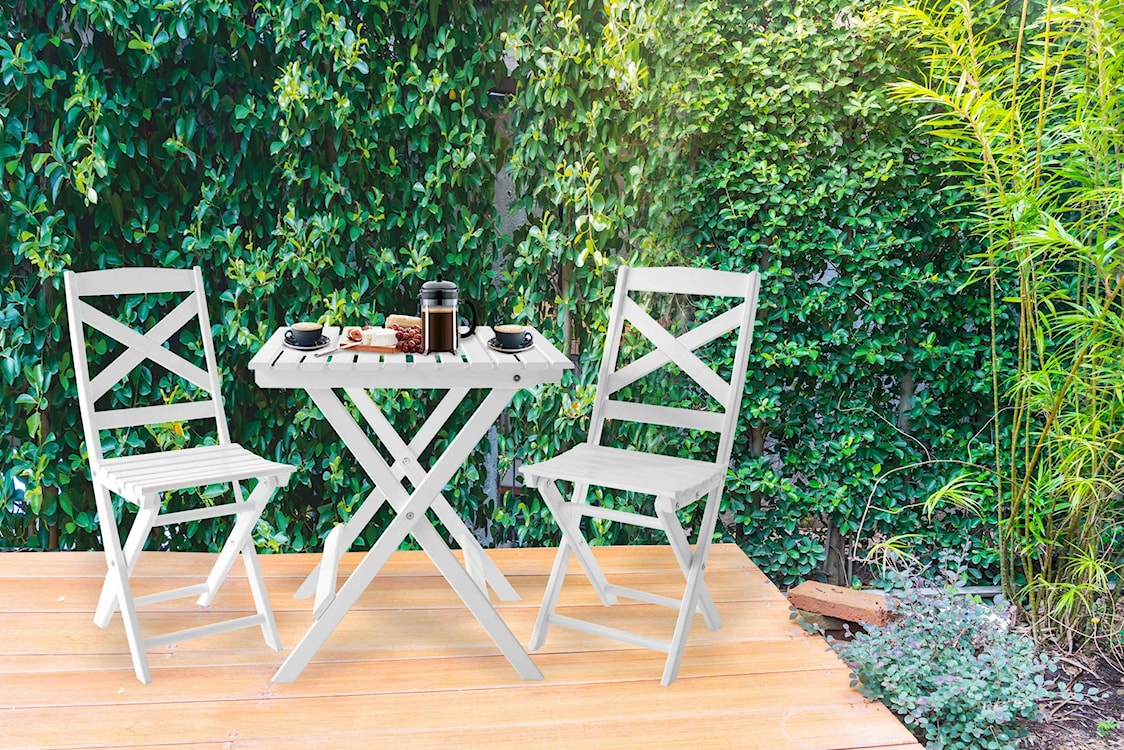 Zestaw mebli ogrodowych Bonnert stół z dwoma krzesłami biały  - zdjęcie 2