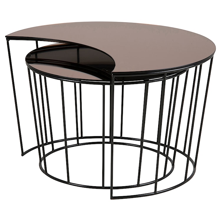 Zestaw stolików szklanych Poncko z koszem okrągłe brązowe  - zdjęcie 3