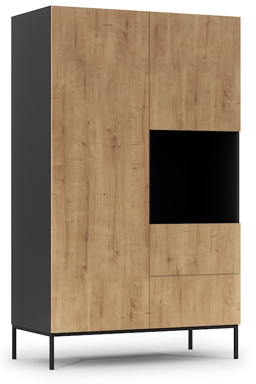 Szafa dwudrzwiowa Jammad 120 cm z dwiema szufladami czarna / dąb artisan