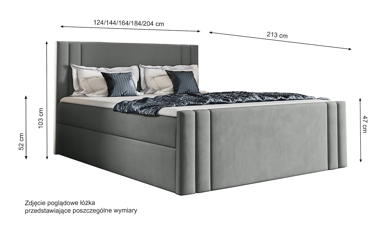 Łóżko kontynentalne Dulmo 120x200 z dwoma pojemnikami, materacem i topperem granatowe hydrofobowe  - zdjęcie 3