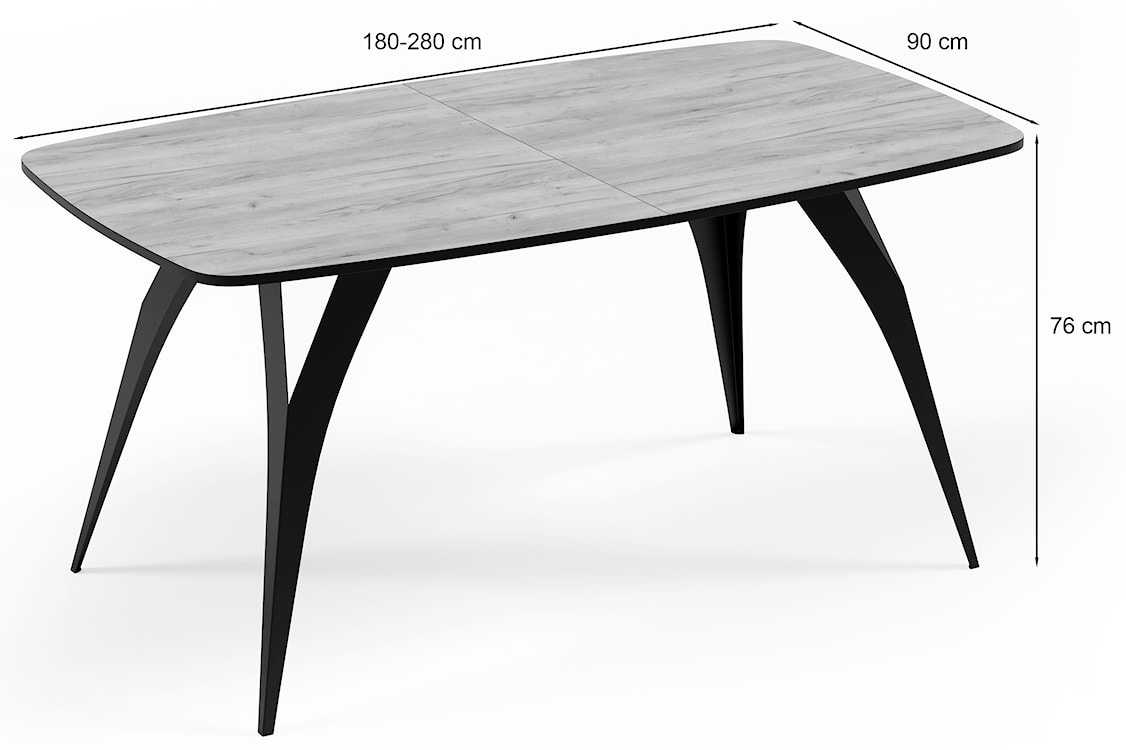 Stół rozkładany do jadalni Diffini 180-280x90 cm Czarny Molet z czarnymi nogami  - zdjęcie 3