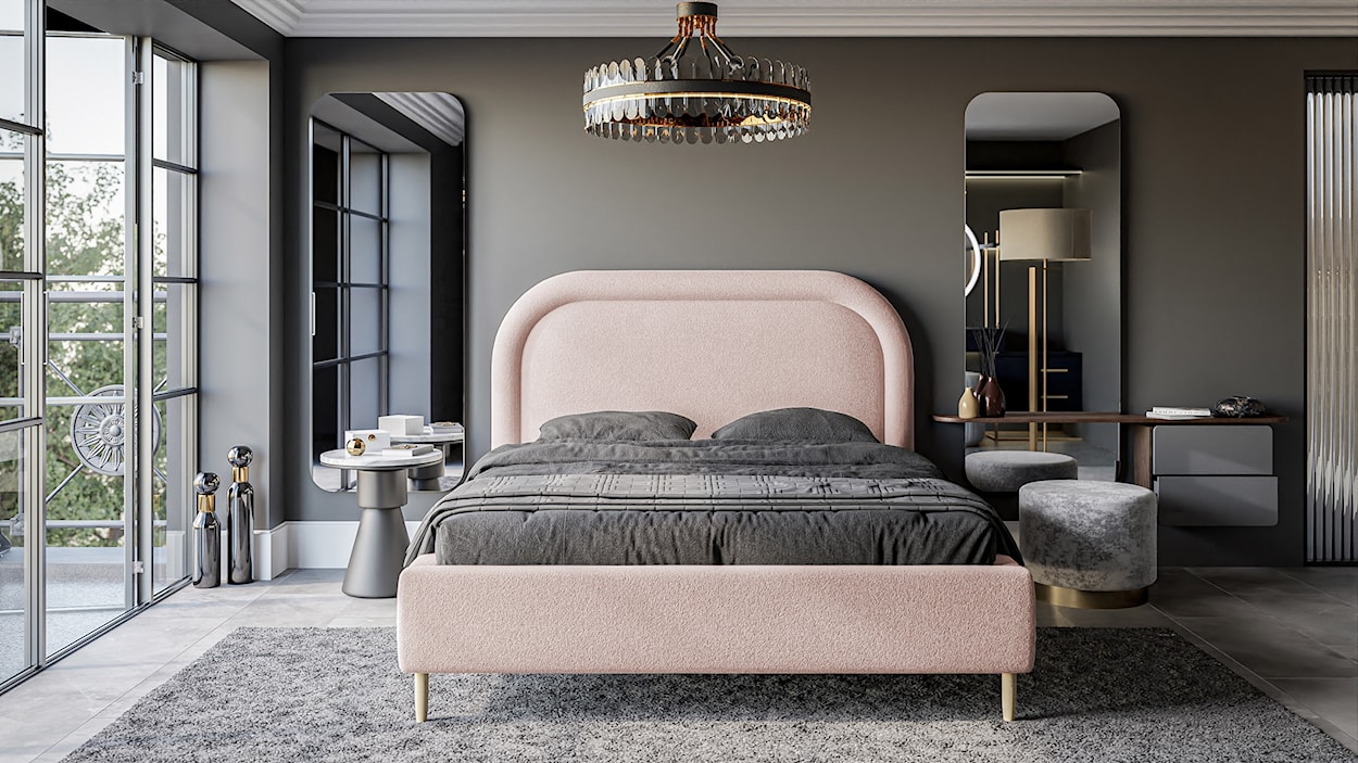 Łóżko tapicerowane 160x200 cm Loreo z pojemnikiem różowe boucle  - zdjęcie 5