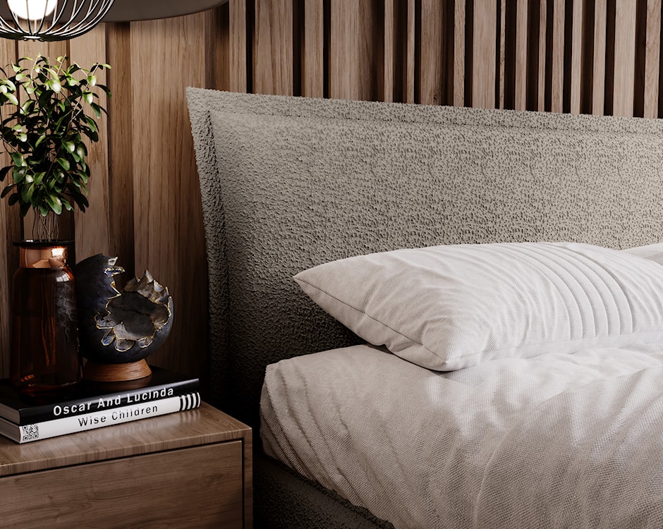 Łóżko tapicerowane Fianko 160x200 cm z pojemnikiem ciemnobeżowe boucle  - zdjęcie 5