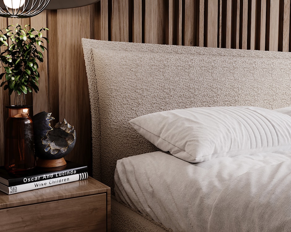 Łóżko tapicerowane Fianko 160x200 cm z pojemnikiem beżowe boucle  - zdjęcie 5