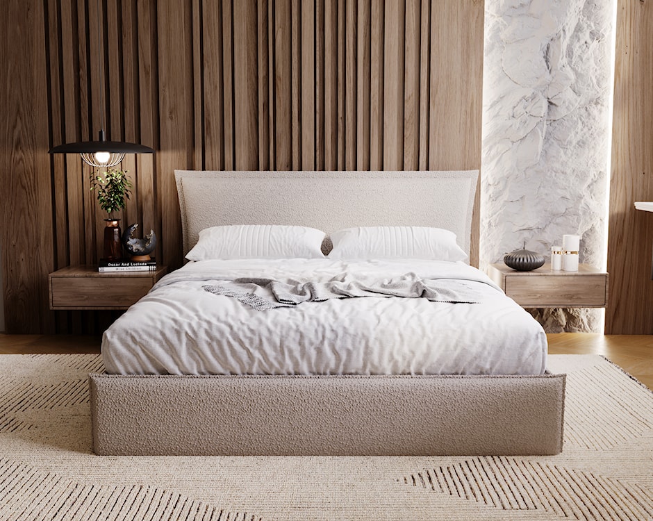 Łóżko tapicerowane Fianko 160x200 cm z pojemnikiem beżowe boucle  - zdjęcie 3