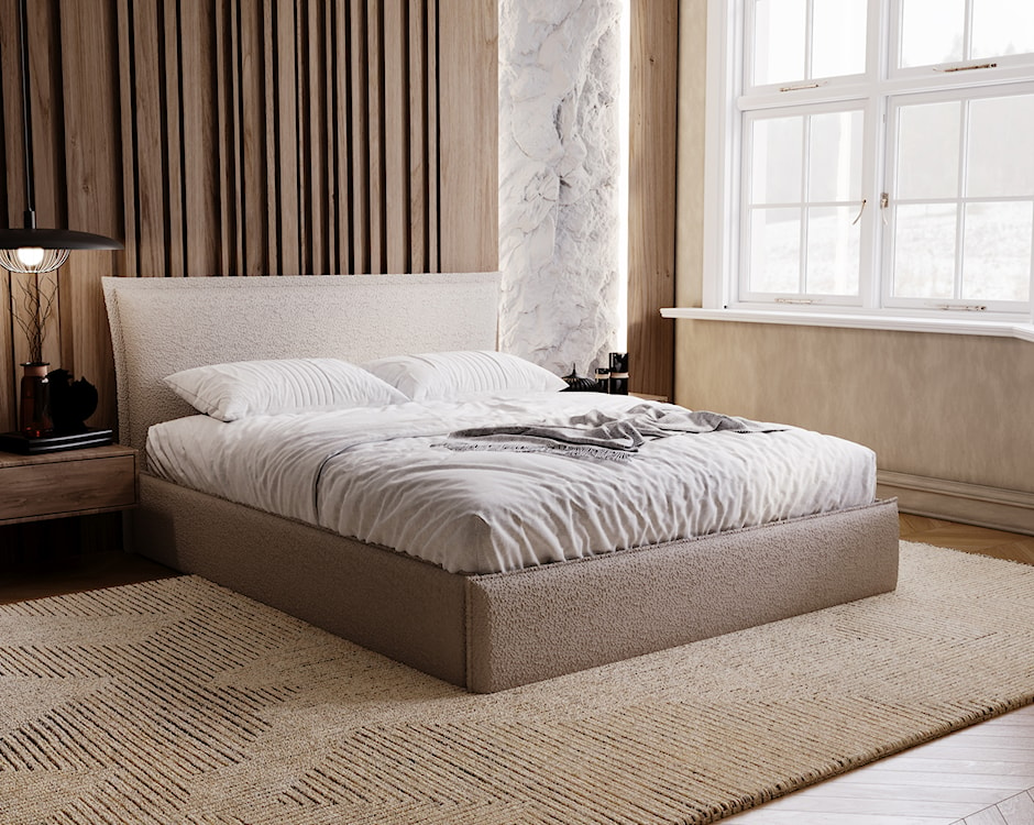 Łóżko tapicerowane Fianko 160x200 cm z pojemnikiem beżowe boucle  - zdjęcie 2