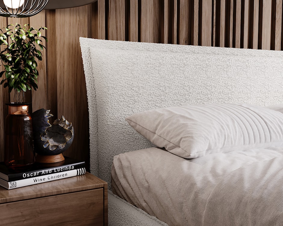 Łóżko tapicerowane Fianko 160x200 cm z pojemnikiem kremowe boucle  - zdjęcie 5