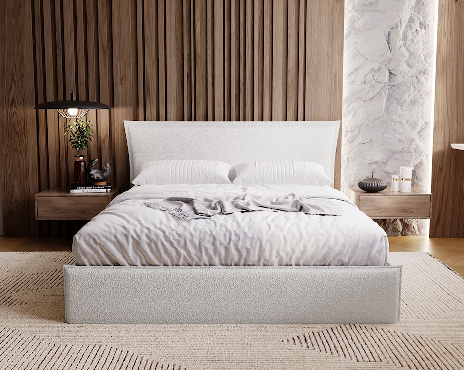Łóżko tapicerowane Fianko 160x200 cm z pojemnikiem kremowe boucle  - zdjęcie 3