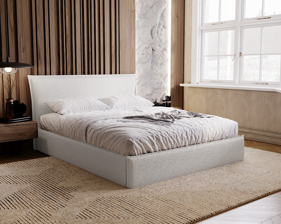 Łóżko tapicerowane Fianko 160x200 cm z pojemnikiem kremowe boucle  - zdjęcie 2