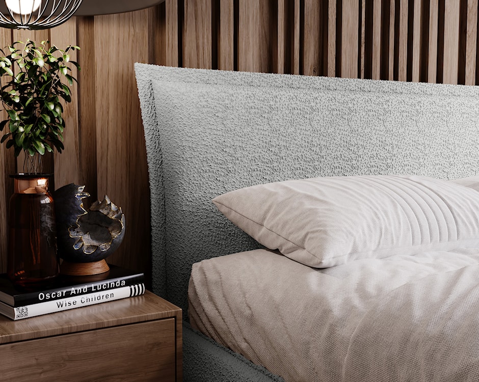 Łóżko tapicerowane Fianko 160x200 cm z pojemnikiem szare boucle  - zdjęcie 5