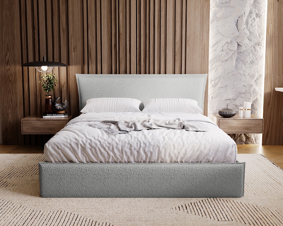 Łóżko tapicerowane Fianko 160x200 cm z pojemnikiem szare boucle  - zdjęcie 3