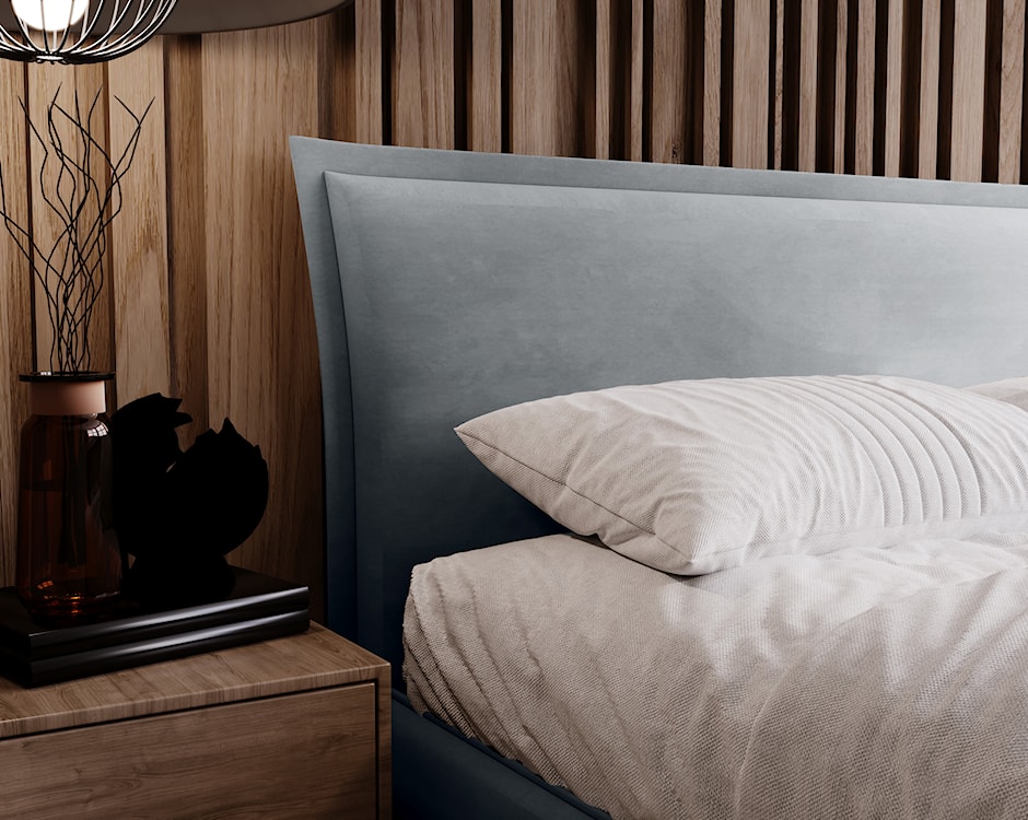 Łóżko tapicerowane Fianko 160x200 cm z pojemnikiem jasnoszare welur hydrofobowy  - zdjęcie 5