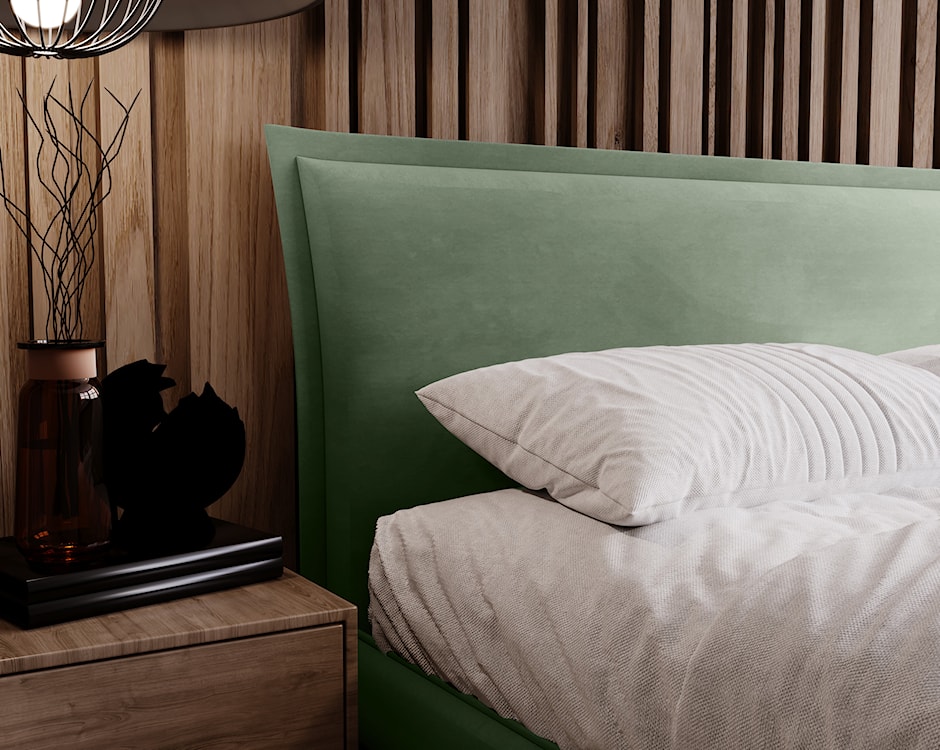 Łóżko tapicerowane Fianko 160x200 cm z pojemnikiem eukaliptusowe welur hydrofobowy  - zdjęcie 5