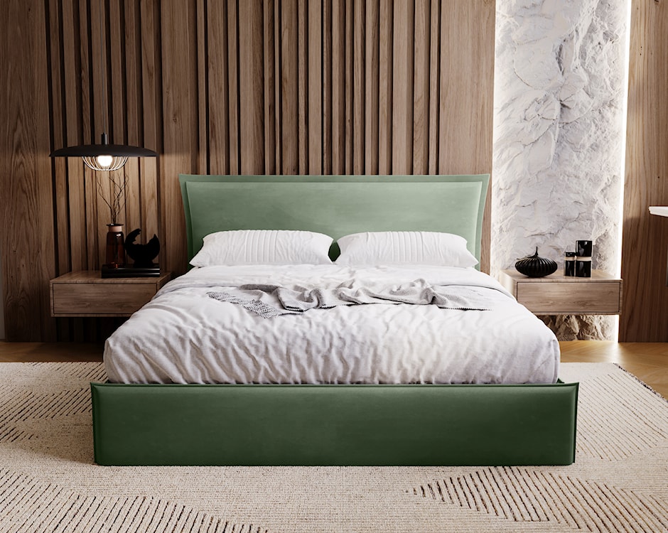 Łóżko tapicerowane Fianko 160x200 cm z pojemnikiem eukaliptusowe welur hydrofobowy  - zdjęcie 3