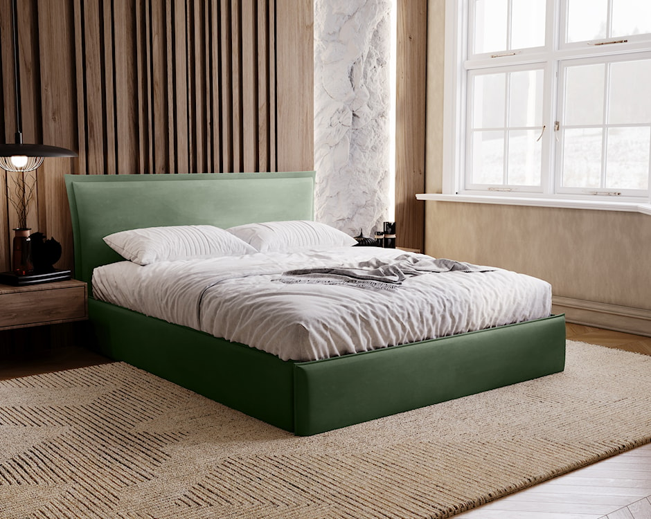 Łóżko tapicerowane Fianko 160x200 cm z pojemnikiem eukaliptusowe welur hydrofobowy  - zdjęcie 2