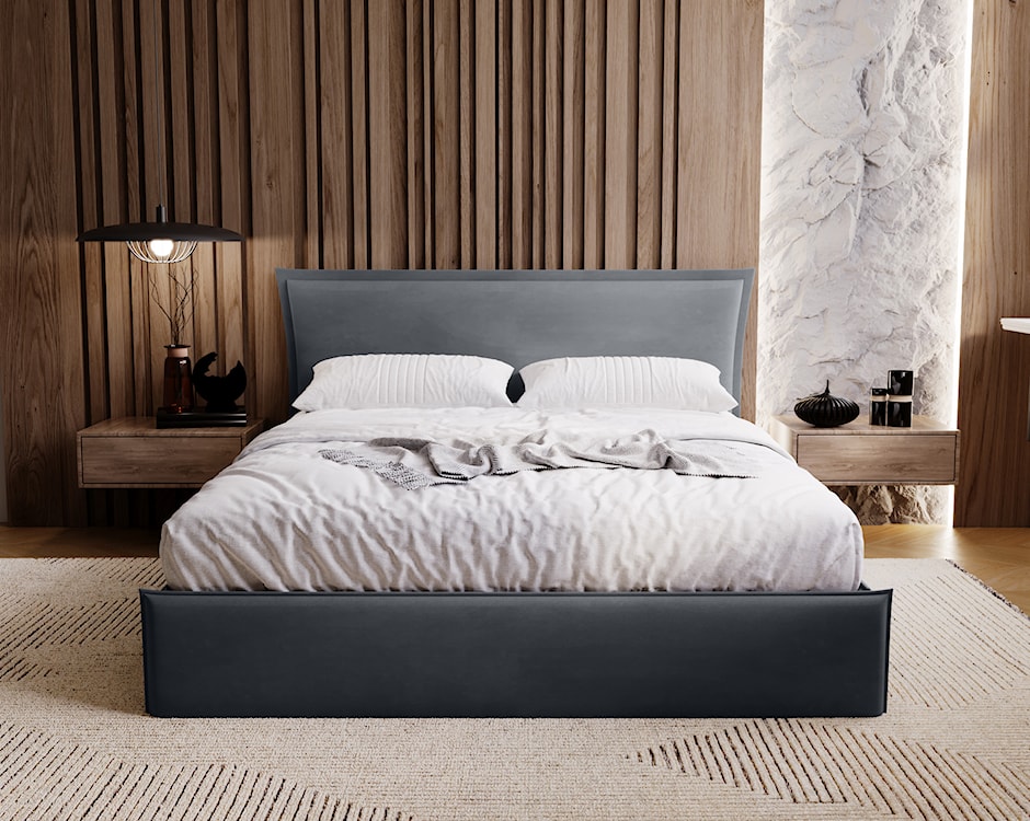 Łóżko tapicerowane Fianko 160x200 cm z pojemnikiem ciemnoszare welur hydrofobowy  - zdjęcie 3