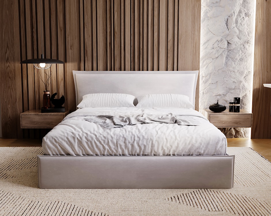 Łóżko tapicerowane Fianko 160x200 cm z pojemnikiem szarobeżowe welur hydrofobowy  - zdjęcie 2