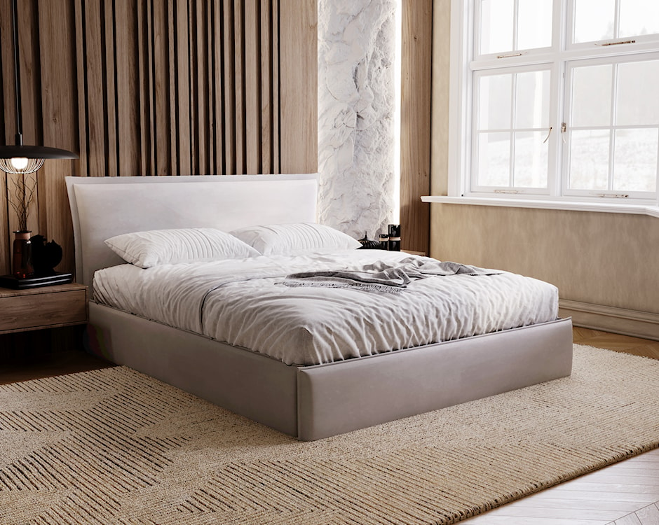 Łóżko tapicerowane Fianko 160x200 cm z pojemnikiem szarobeżowe welur hydrofobowy  - zdjęcie 3