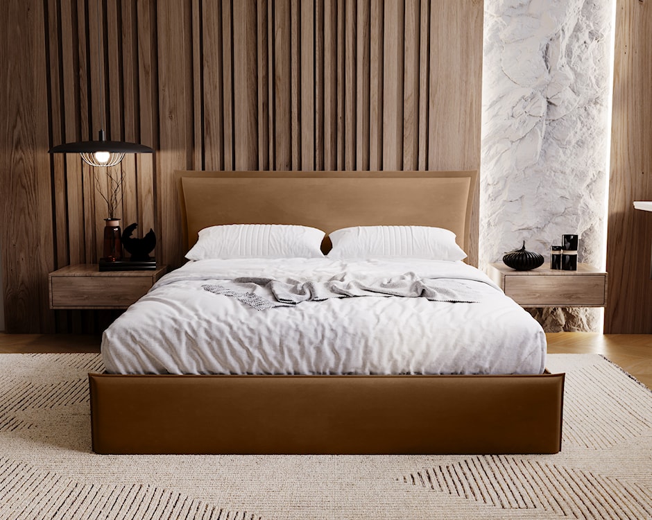Łóżko tapicerowane Fianko 160x200 cm z pojemnikiem rudobrązowe welur hydrofobowy  - zdjęcie 3