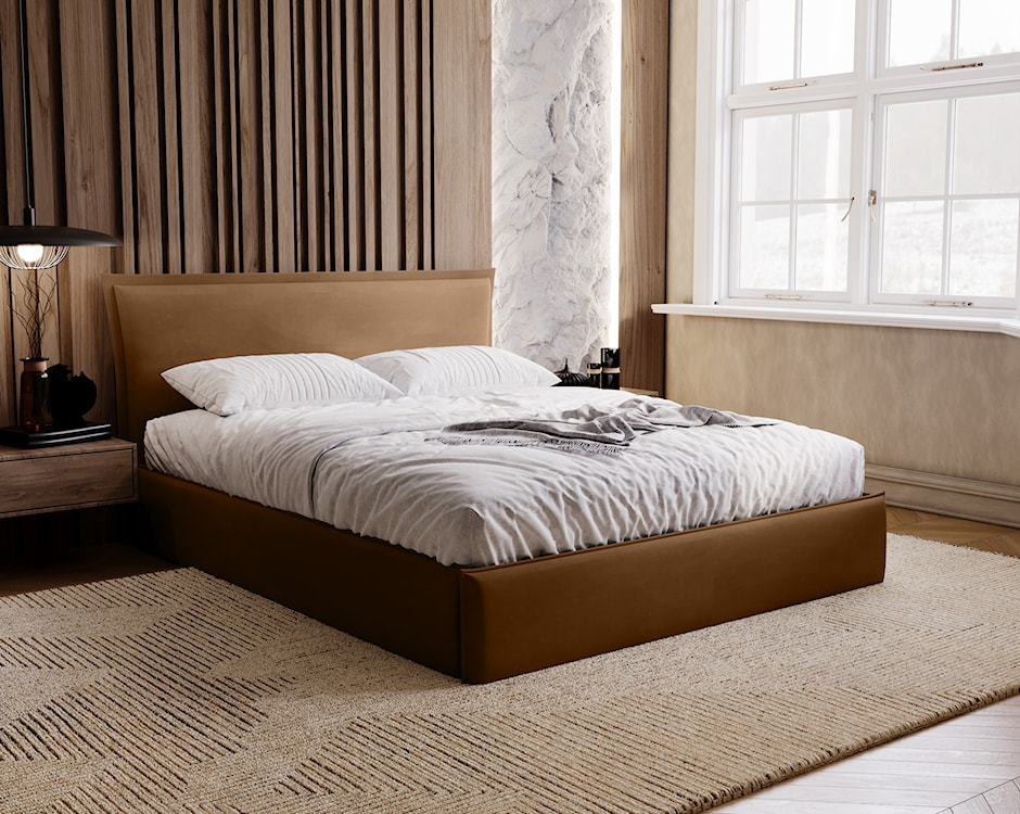 Łóżko tapicerowane Fianko 160x200 cm z pojemnikiem rudobrązowe welur hydrofobowy  - zdjęcie 2