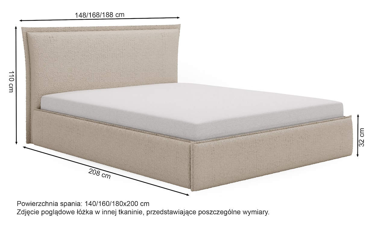 Łóżko tapicerowane Fianko 140x200 cm z pojemnikiem szarobeżowe welur hydrofobowy  - zdjęcie 6
