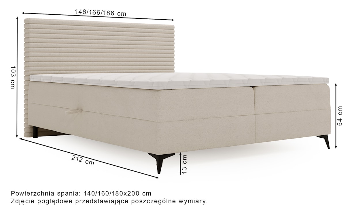 Łóżko kontynentalne 180x200 cm Filture z topperem i pojemnikami na pościel kremowe plusz  - zdjęcie 9