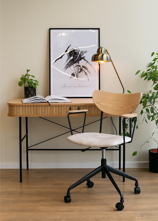Fotel drewniany Flattanter obrotowy beżowy velvet/sklejka  - zdjęcie 3
