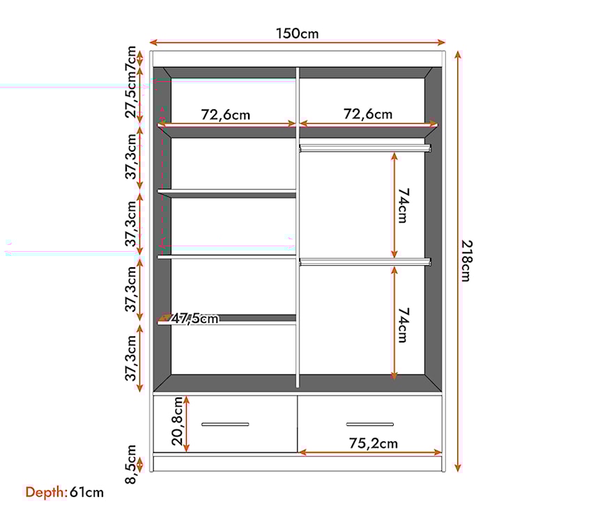 Szafa przesuwna Follrina 150 cm z lustrem biała/biały połysk  - zdjęcie 3