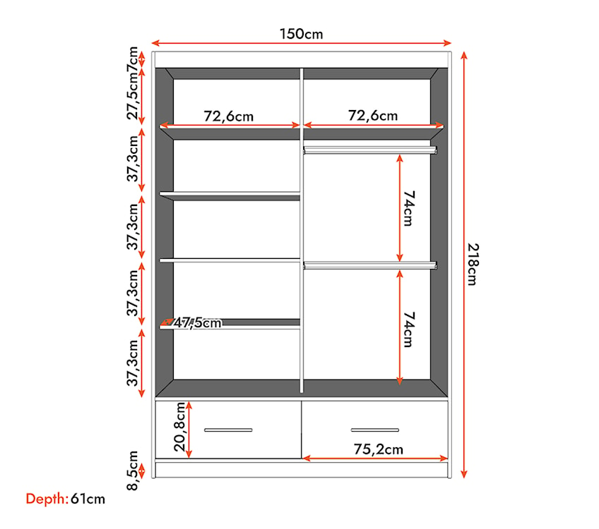 Szafa przesuwna Follrina 150 cm z lustrem szara  - zdjęcie 3