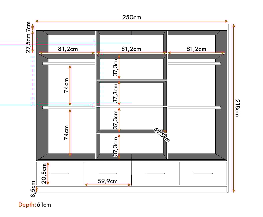 Szafa przesuwna Follrina 250 cm z lustrem biała/czarny  - zdjęcie 4