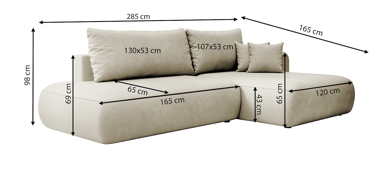 Narożnik z funkcją spania Foggi szarobeżowy L-kształtny z pojemnikiem w tkaninie łatwoczyszczącej plecionka prawostronny  - zdjęcie 8