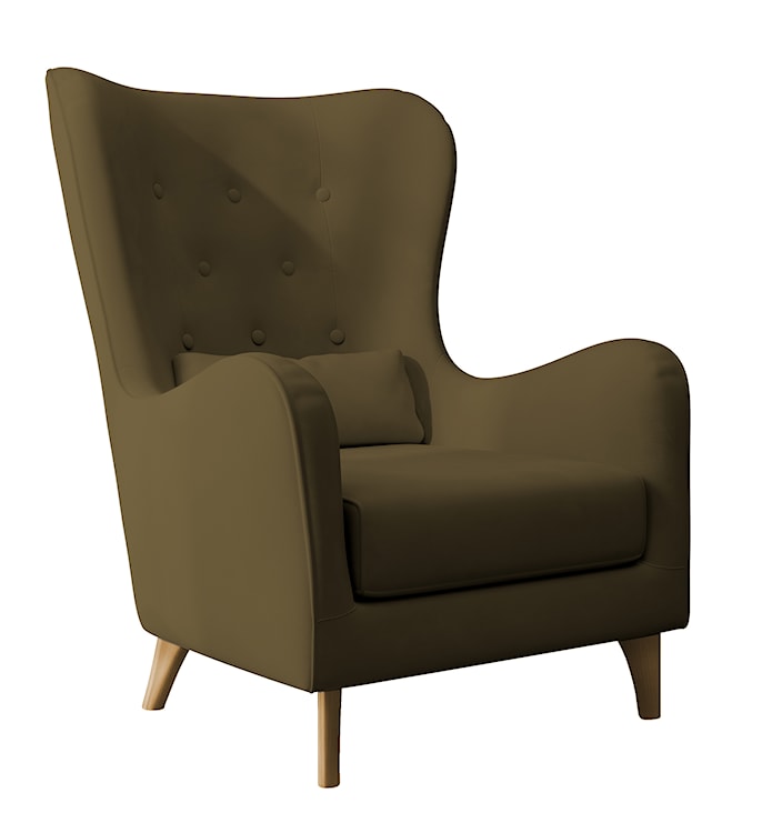 Fotel wypoczynkowy z podnóżkiem uszak Calmino oliwkowy welur nóżki buk  - zdjęcie 3