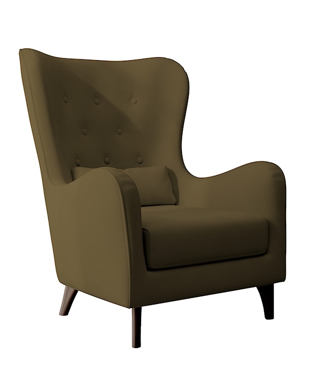 Fotel wypoczynkowy z podnóżkiem uszak Calmino oliwkowy welur nóżki wenge  - zdjęcie 3