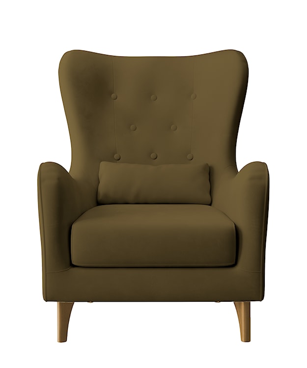 Fotel wypoczynkowy uszak Calmino oliwkowy welur nóżki buk  - zdjęcie 3