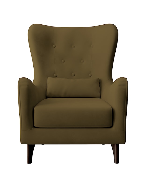 Fotel wypoczynkowy uszak Calmino oliwkowy welur nóżki wenge  - zdjęcie 3
