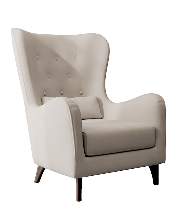 Fotel wypoczynkowy z podnóżkiem uszak Calmino jasnobeżowy welur nóżki wenge  - zdjęcie 3