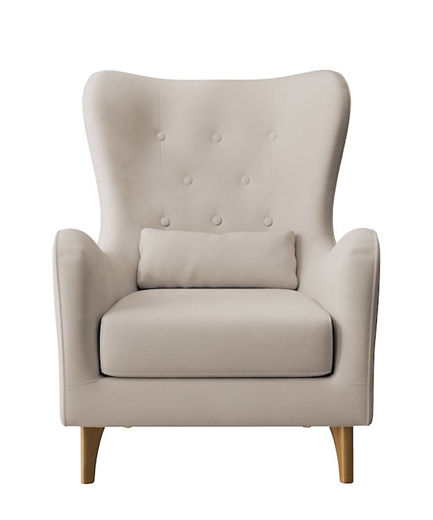 Fotel wypoczynkowy z podnóżkiem uszak Calmino jasnobeżowy welur nóżki buk  - zdjęcie 4
