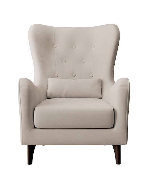 Fotel wypoczynkowy z podnóżkiem uszak Calmino jasnobeżowy welur nóżki wenge  - zdjęcie 4