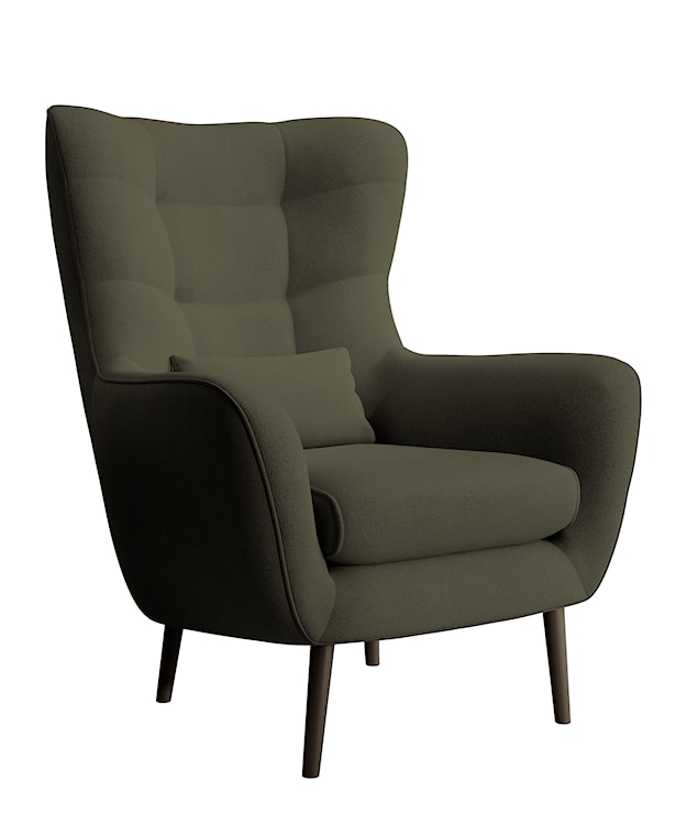 Fotel wypoczynkowy z podnóżkiem uszak Vence oliwkowy w tkaninie łatwoczyszczącej welur nóżki czarne  - zdjęcie 4