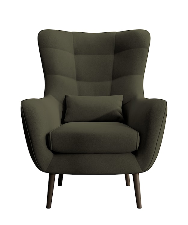 Fotel wypoczynkowy uszak Vence oliwkowy w tkaninie łatwoczyszczącej welur nóżki czarne  - zdjęcie 2